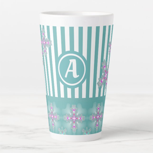 Taza De Café Latte Flores artdeco en estilo retro con monograma (Anverso)
