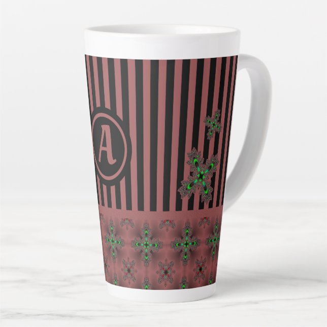 Taza De Café Latte Flores artdeco en estilo retro con monograma (Ángulo derecho)