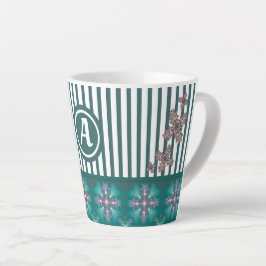 Taza De Café Latte Flores artdeco en estilo retro con monograma