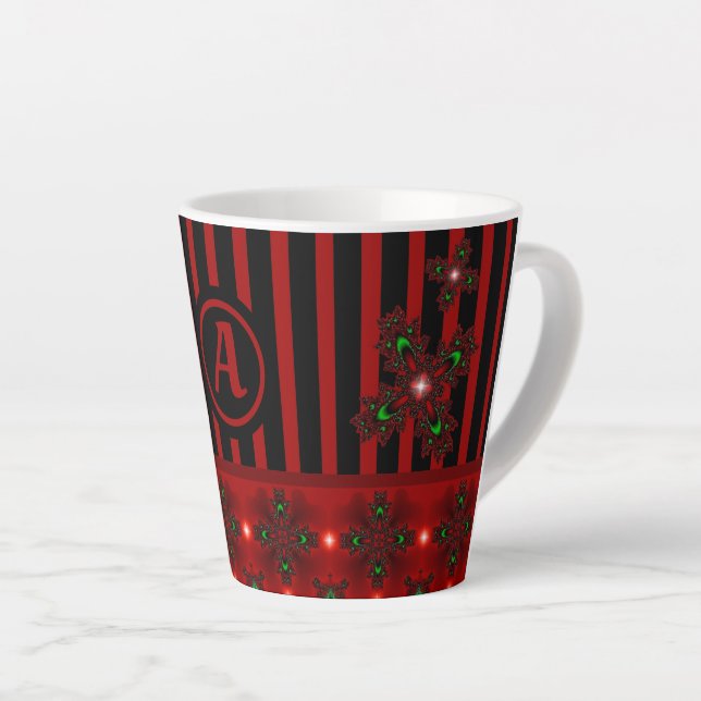 Taza De Café Latte Flores artdeco en estilo retro con monograma (Ángulo derecho)