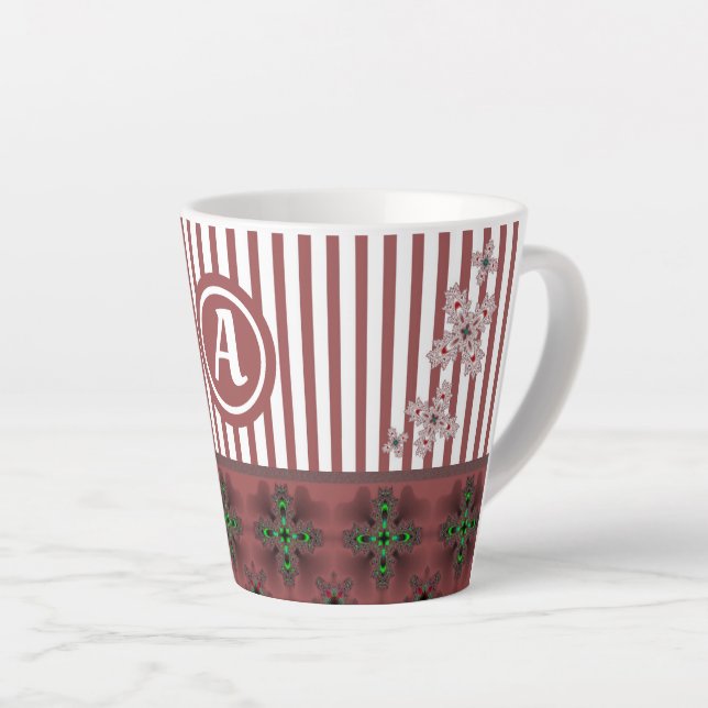 Taza De Café Latte Flores artdeco en estilo retro con monograma (Ángulo derecho)