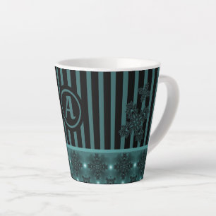 Taza De Café Latte Flores artdeco en estilo retro con monograma