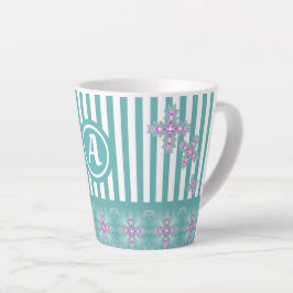 Taza De Café Latte Flores artdeco en estilo retro con monograma
