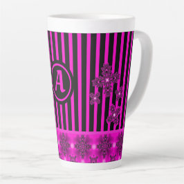 Taza De Café Latte Flores artdeco en estilo retro con monograma