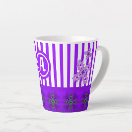 Taza De Café Latte Flores artdeco en estilo retro con monograma