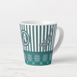 Taza De Café Latte Flores artdeco en estilo retro con monograma