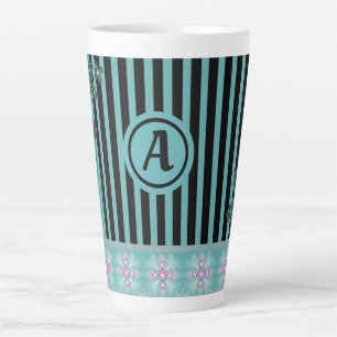 Taza De Café Latte Flores artdeco en estilo retro con monograma