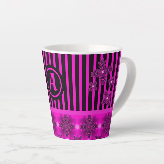 Taza De Café Latte Flores artdeco en estilo retro con monograma (Ángulo derecho)