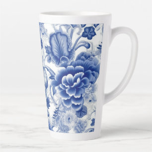 Taza De Café Latte Flores azul índigo