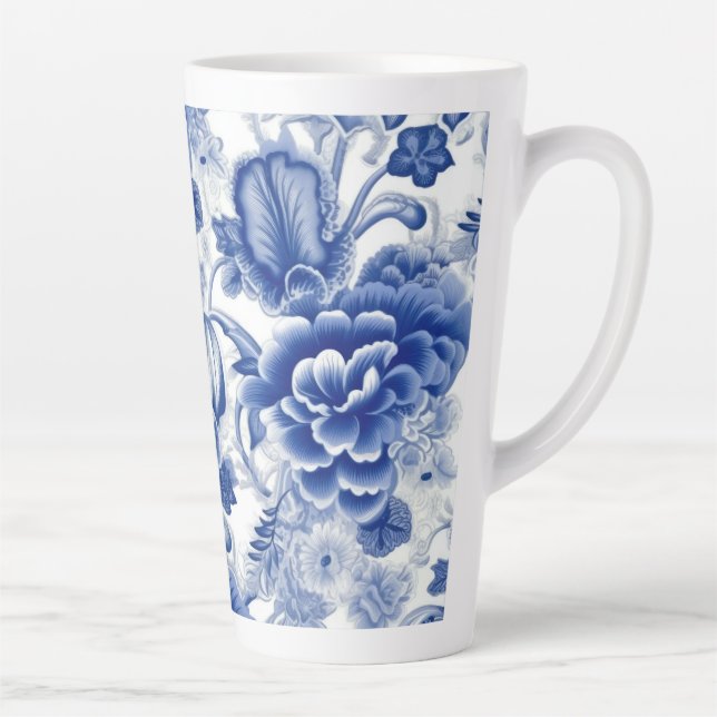 Taza De Café Latte Flores azul índigo (Derecha)