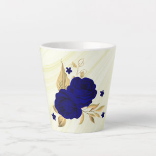 Taza De Café Latte flores azul real hojas doradas mármol