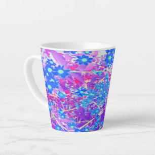 Taza De Café Latte Flores azul violeta y verde anime bonito