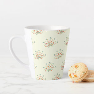 Taza De Café Latte Flores Azules, Flores Rojas, Patrón De flores