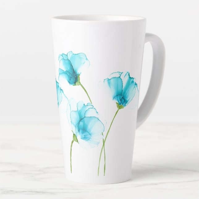 Taza De Café Latte Flores azules Latte Mug (Ángulo derecho)
