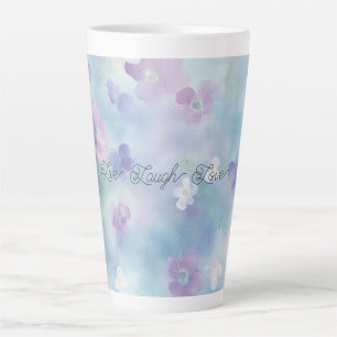 Taza De Café Latte Flores Azules Lilas Blancas Purpura