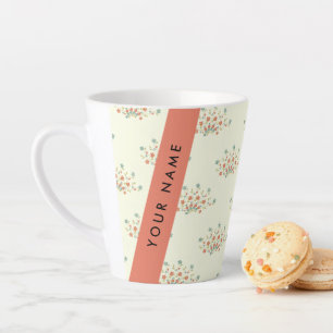 Taza De Café Latte Flores Azules y Rojas, Rojo, Tu Nombre