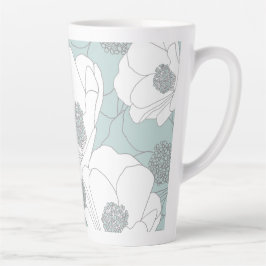 Taza De Café Latte Flores blancas en Aqua
