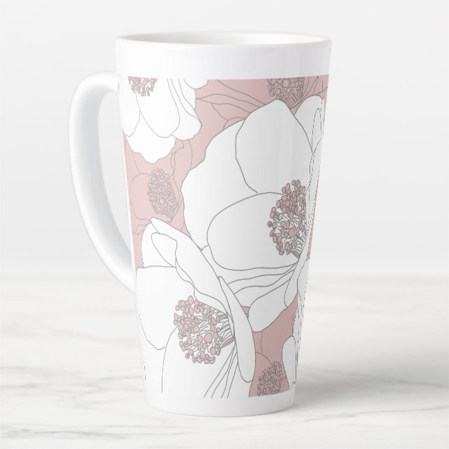 Taza De Café Latte Flores blancas en rosa claro (Ángulo izquierdo)