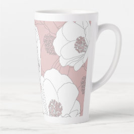 Taza De Café Latte Flores blancas en rosa claro