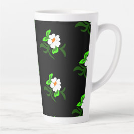 Taza De Café Latte Flores blancas fondo negro fondo de agua de alumin