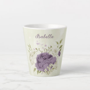 Taza De Café Latte flores blancas malva follaje