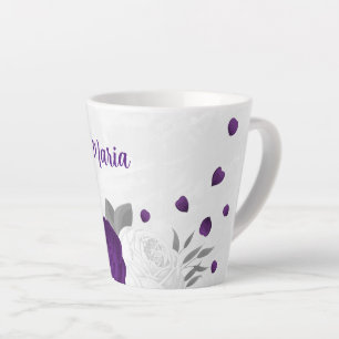 Taza De Café Latte flores blancas moradas plata botánico boda