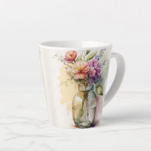 Taza De Café Latte Flores blancas moradas rosadas multicolor #9