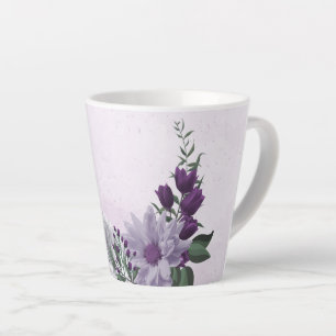 Taza De Café Latte Flores blancas púrpura románticas vegetación