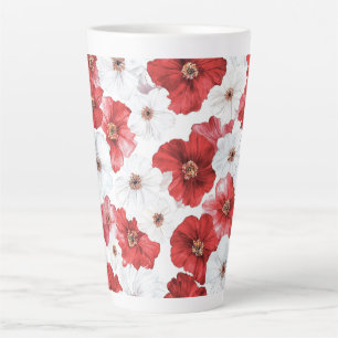 Taza De Café Latte Flores Blancas Rojas
