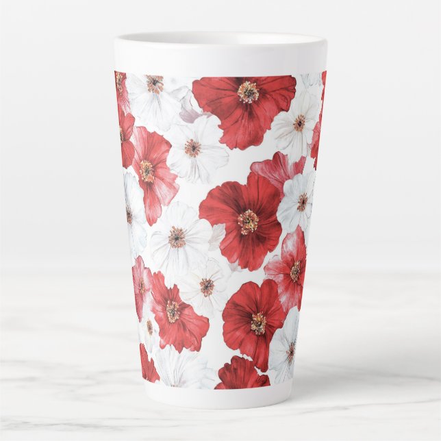 Taza De Café Latte Flores Blancas Rojas (Anverso)