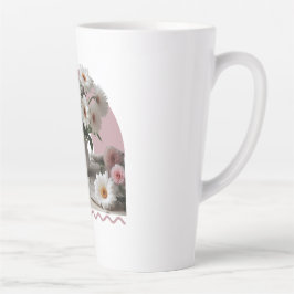 Taza De Café Latte Flores blancas y rosas