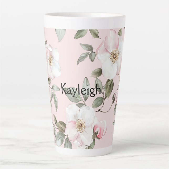Taza De Café Latte Flores Bonito Rosado Blanco  (Anverso)