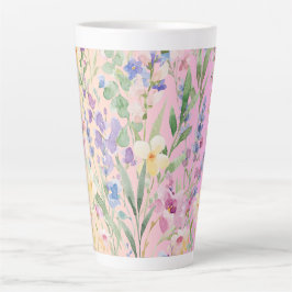 Taza De Café Latte Flores Coloridas Amarillas Rosadas