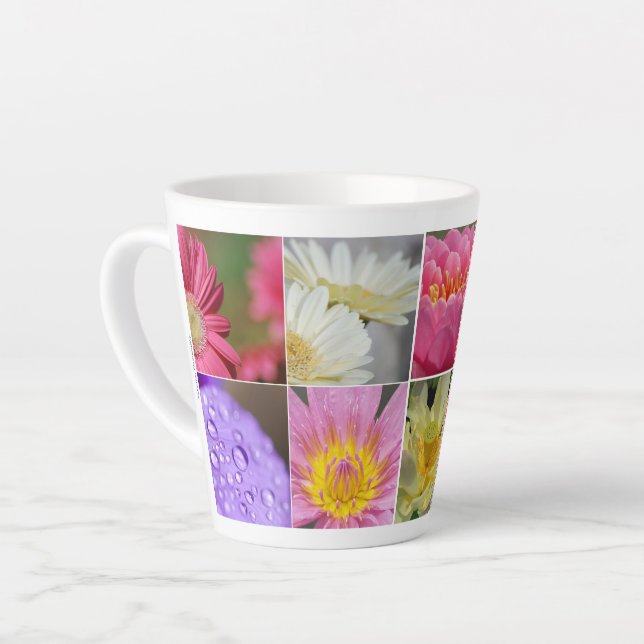 Taza De Café Latte Flores coloridas florecen (Ángulo izquierdo)
