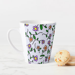 Taza De Café Latte Flores Coloridas, Patrón Floral, Verdor, Boho