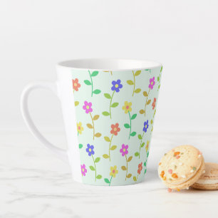 Taza De Café Latte Flores Coloridas, Patrón Floral, Verdor, Boho
