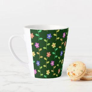 Taza De Café Latte Flores Coloridas, Patrón Floral, Verdor, Boho
