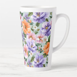Taza De Café Latte Flores coloridas silenciadas Flor boho