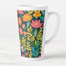 Taza De Café Latte Flores coloridas y vívidas