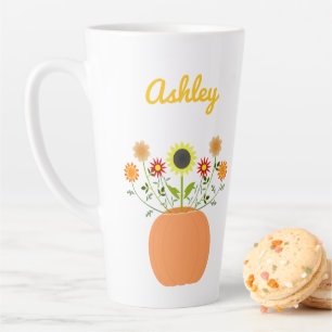 Taza De Café Latte Flores de Acción de Gracias en nombre personalizad