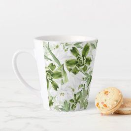 Taza De Café Latte Flores de acuarela blanca 2