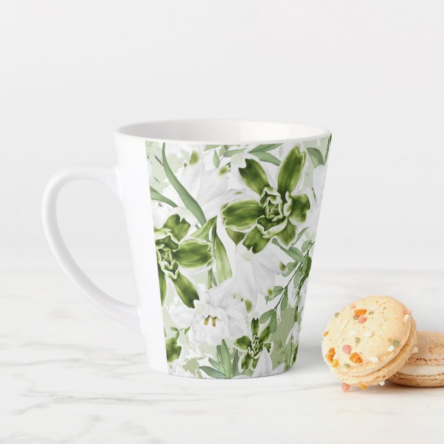 Taza De Café Latte Flores de acuarela blanca 2 (In situ)