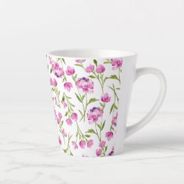Taza De Café Latte Flores de acuarela flojas bohemias rosadas y verde