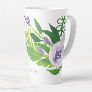 Taza De Café Latte Flores de Acuarela Moradas a Mano