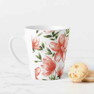 Taza De Café Latte Flores de Acuarela Rojos