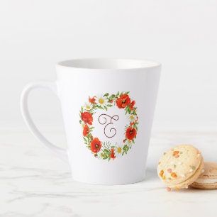 Taza De Café Latte Flores de adormidera amarilla blanca y roja