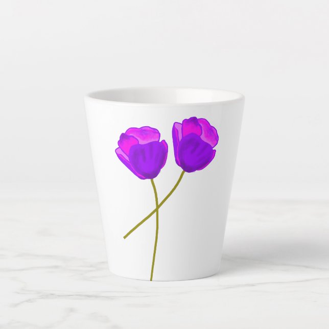 Taza De Café Latte Flores de amapola morada (Anverso)