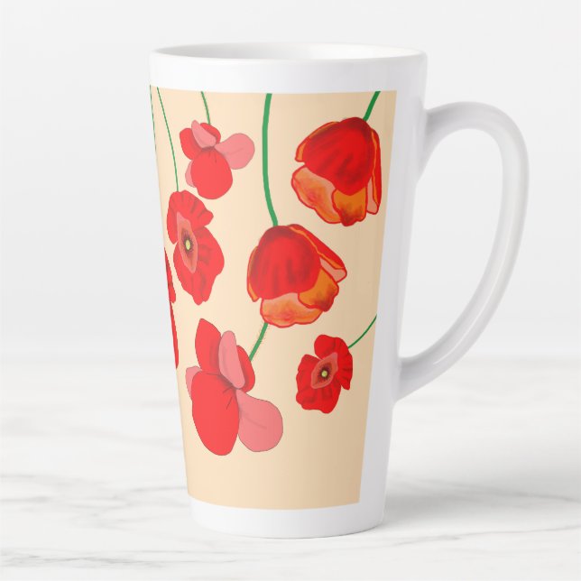 Taza De Café Latte Flores de amapola roja (Derecha)