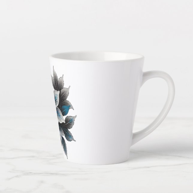 Taza De Café Latte Flores de bonito y hojas (Derecha)