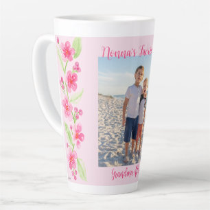 Taza De Café Latte Flores de Cerezo en Acuarela NONNA Foto PERSONALIZ